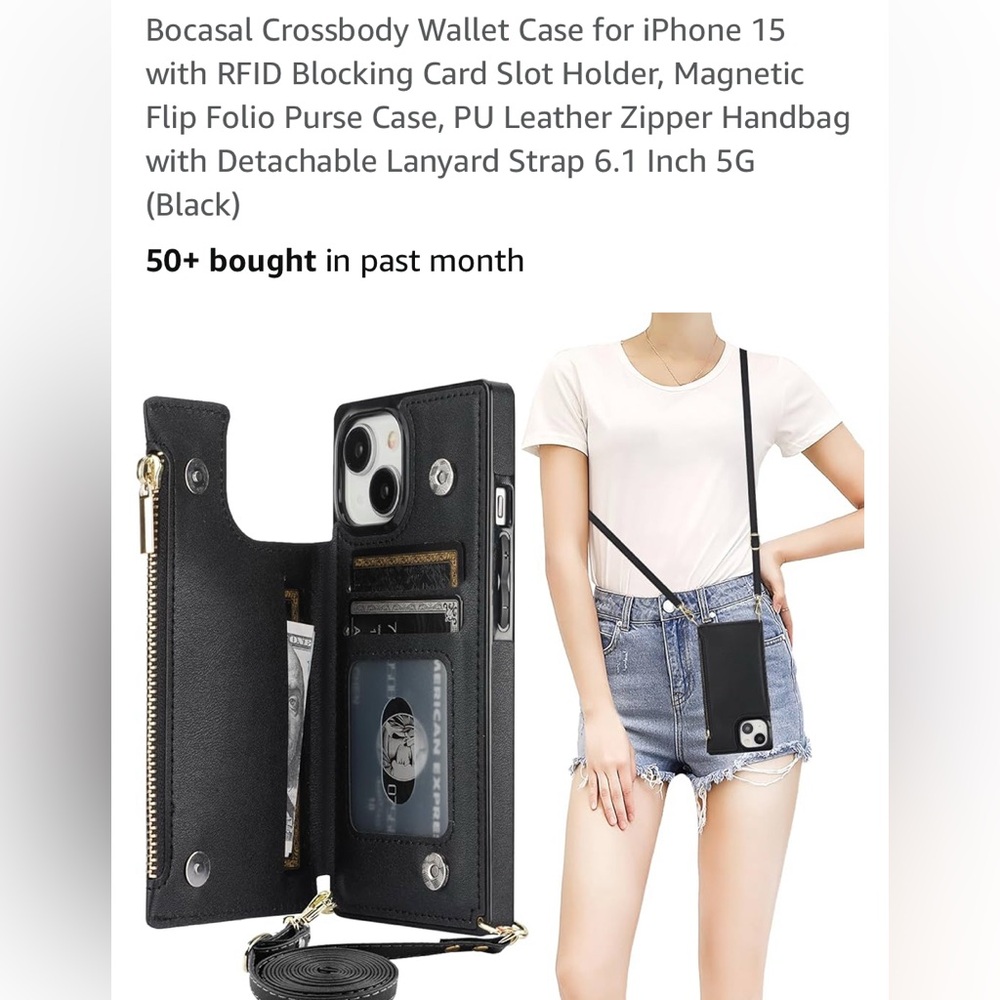 Crossbody Wallet/ iPhone 15 case. RFID safe. Great condition See photos.